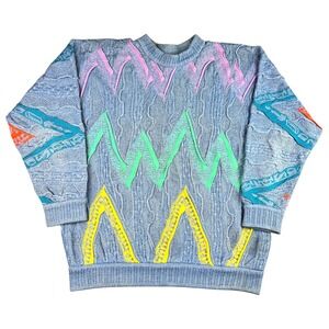 Vintage Pre Coogi Cuggi Abstract Knit Sweater Men's Medium Biggie Multicolor